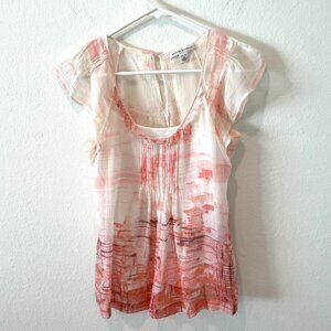 Banana Republic Women's 100% Silk Sheer Top with Camisole  Pink/White  Size: XS